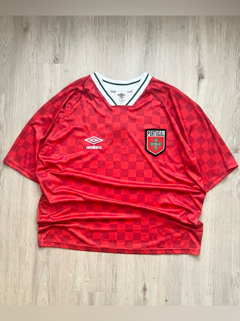 NWT Umbro Portugal Soccer Jersey Mens Medium Red Checkered World Cup 2026